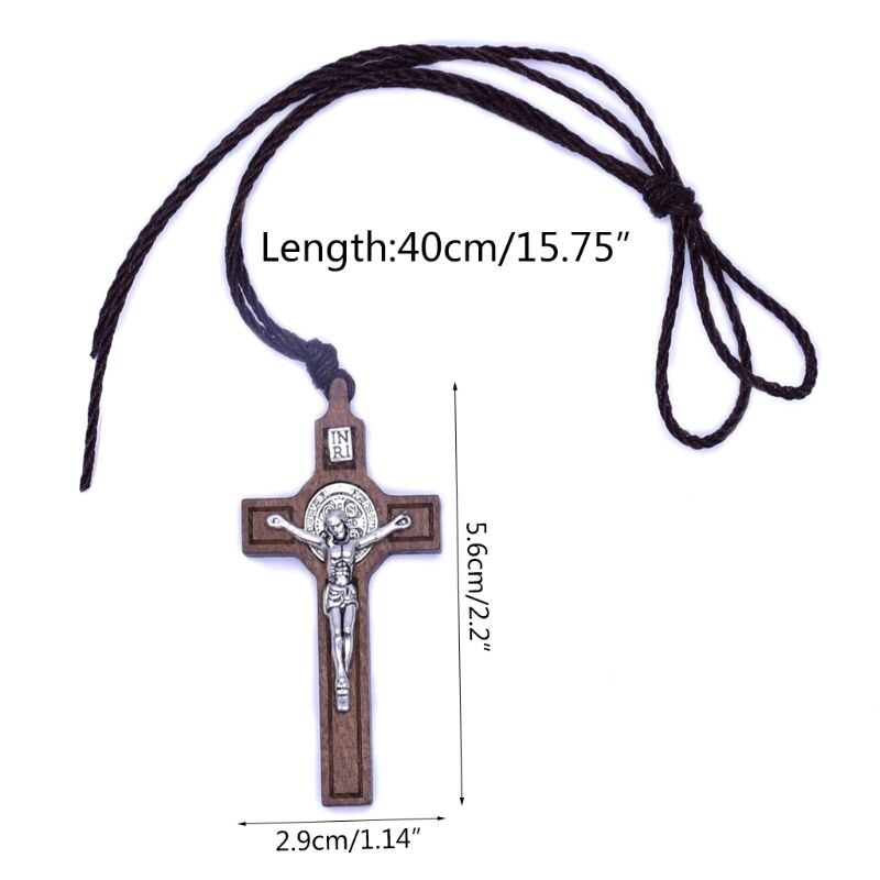 Jesus kors halsband trä metall hänge smycken män kvinnor katolska religiösa