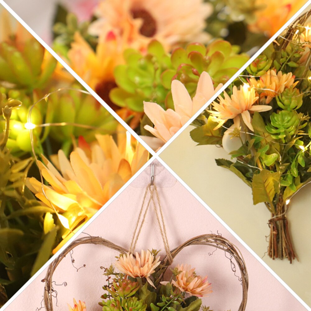 1pc Simulation Garland Heart Style Garland Fleshiness Decor Bedroom Wreath Simulation Garland for Door Wall Bedroom