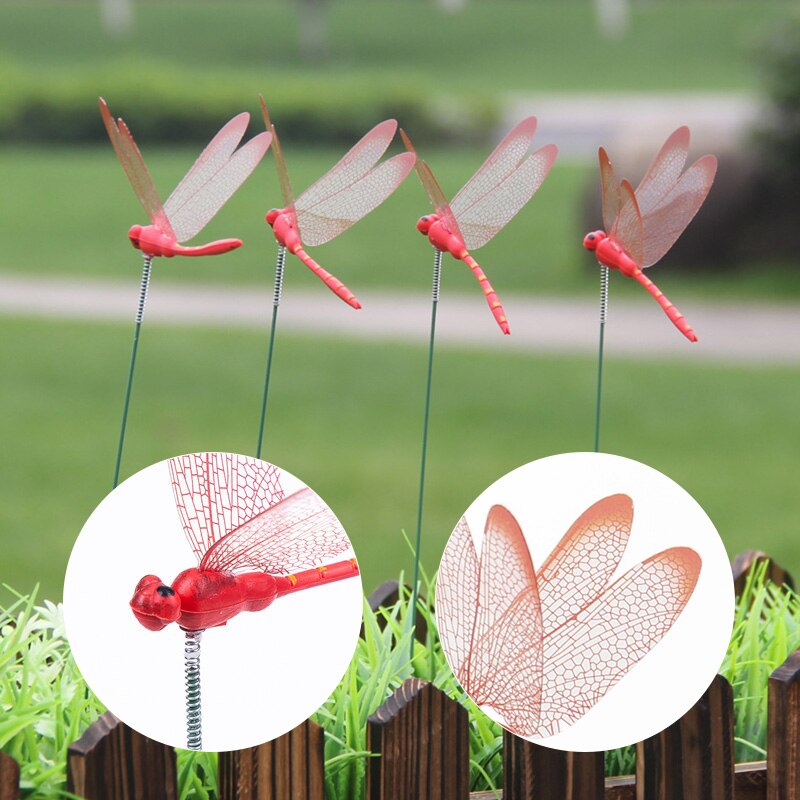 10 Stks/partij Kunstmatige Dragonfly Vlinders Tuin Decoratie Outdoor 3D Simulatie Dragonfly Stakes Yard Plant Gazon Decor Stok