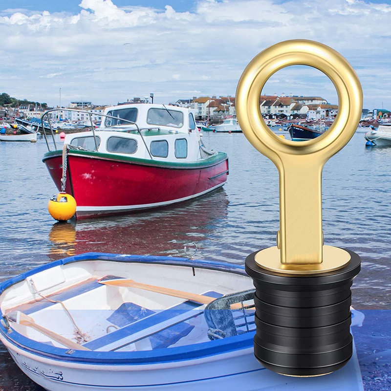 4 Pieces Snap-Handle Drain Plug Boat Drain Plug Brass Handle Rubber Plug For 1 Inch Diameter Drains