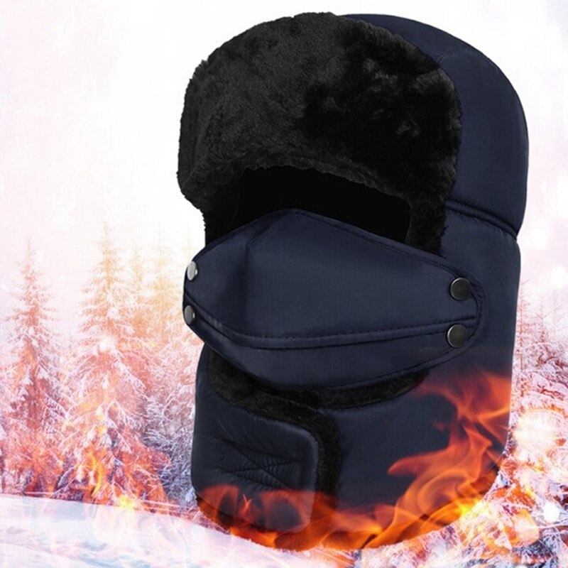 Ushanka Hat Winter Hats For Men Trapper Hats MEOKEY Winter Trapper Hat Faux Fur Warm Bomber Hats Waterproof With Ear Flap And Windproof Mask For Outdoor Skating, Skiing, Hunting Unisex Blue 1pc