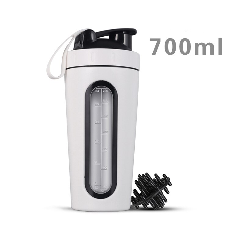 700M/28Oz Roestvrijstalen Shaker Fles Met Garde Bal Wei-eiwit Water Fles Lekvrij Gym Mixer Sport shaker Met Win: White Shaker Bottles