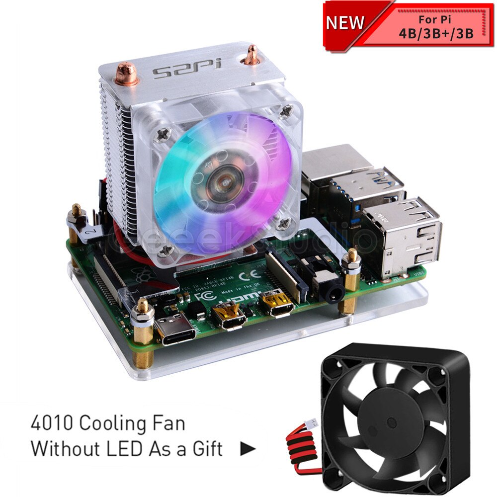 ! ICE-Tower CPU Cooling Fan V2.0 Super heat dissipation 7 Colours Light Bracket 5-layer Case for Raspberry Pi 4B / 3B / 3B+