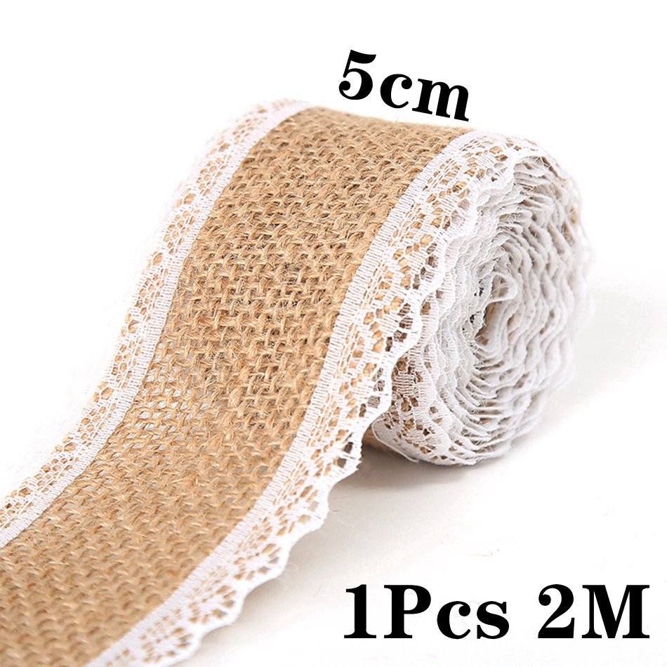 2M/Rolle Natürlichen Jahrgang Jute Leinwand Spitze Schleife Handwerk DIY NäHenne Jute Stoff wickeln Hochzeit Party Weihnachten hause Dekoration: B24 5cm 2Meter