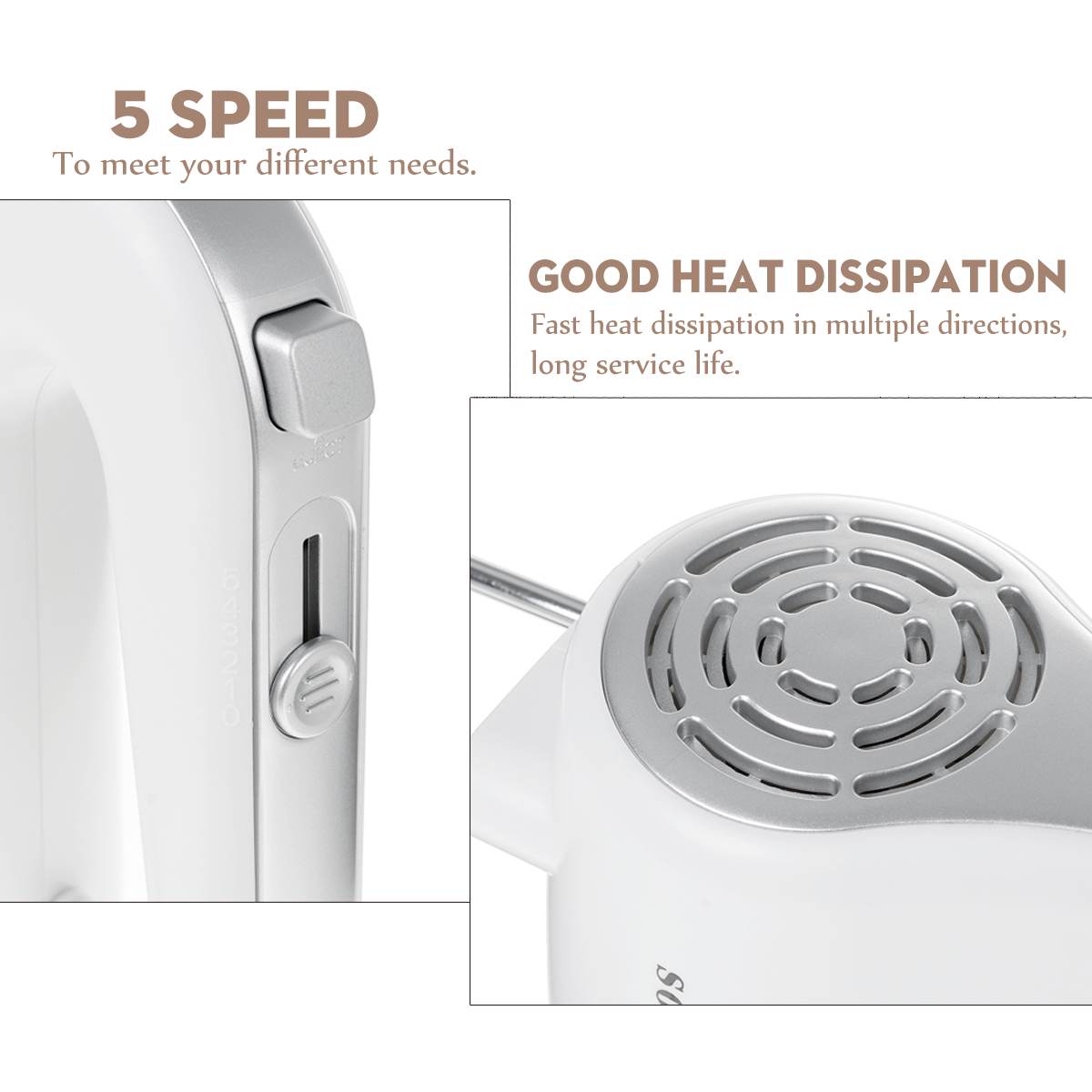 500W Power Electric Food Mixer Hand Blender 5 Speeds Dough Blender Egg Beater Food Processor Kitchen Manual Cooking Tools