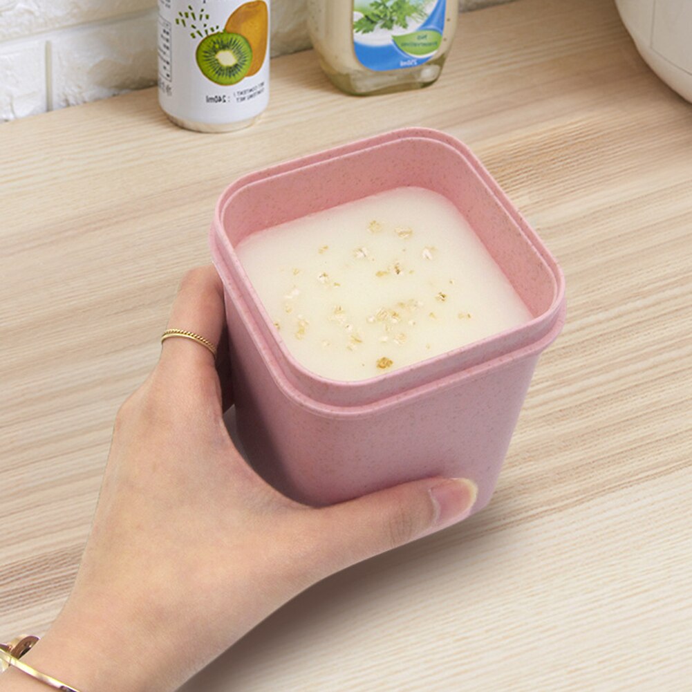 550ml Wheat Straw Square Breakfast Porridge Sealed Soup Cup Container Lunch Box Portable Wheat Straw Lovely Shape Sealed Cup Box