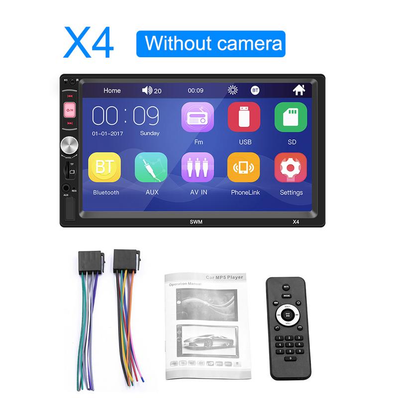 7 Inch Car MP5 Player Bluetooth Touch Screen Stereo Radio Camera Supports Android IOS System MirrorLink 2 DIN Multimedia Player