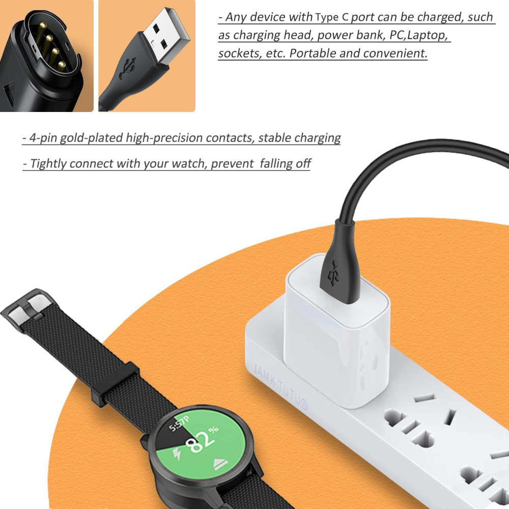 USB Charger Cable for Garmin Fenix 7 6 5 S X,Forerunner 945 45 45S,Vivoactive 5 4 4S 3,Instinct 1 2 2S,Vivomove,Venu Sq 2 2S