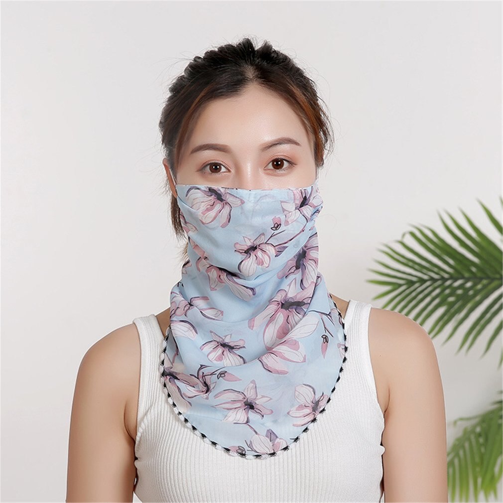 Summer Women Face Mask Neck Protection and Face Protection Sun Veil Scarves Chiffon Mounting Ear Adjustable Tightness Mask: 5