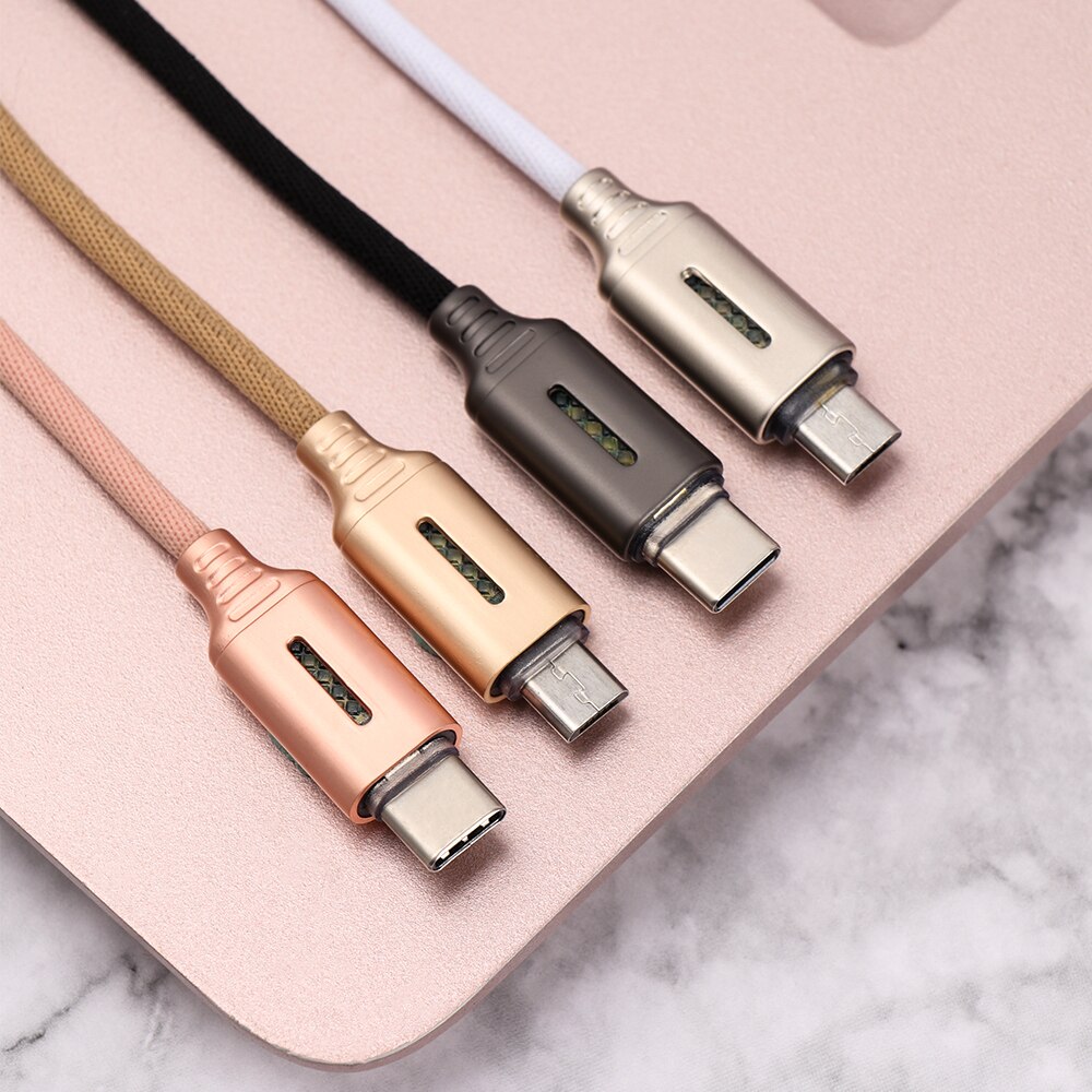 1PC 1m USB Charging Data Sync Nylon Cable Safety Protection Updated Auto Cut-off Disconnect Led Light USB Accessories
