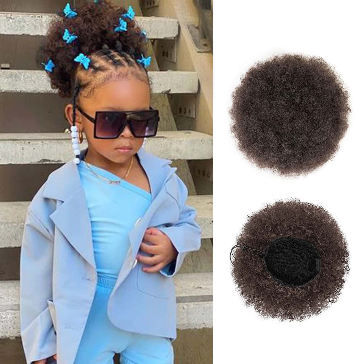 Synthetic 1PCS Kids Ponytail Afro Puff Ponytail for Girls Kids Kinky Curly Hair Updo Donut Chignon Children Small Size Hair Buns: #4