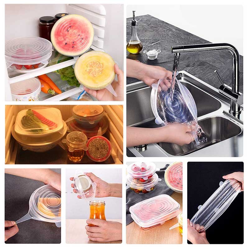 TEENRA 6Pcs Silicone Stretch Lids Universal Lid Reusable Silicone Food Wrap Bowl Pot Lids Food Fresh Wrap Smile Kitchen Tools