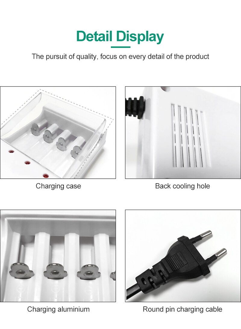 VOXLINK Battery Charger 4slots With EU cable For AA/AAA Rechargeable Batteries Charger For remote control microphone camera