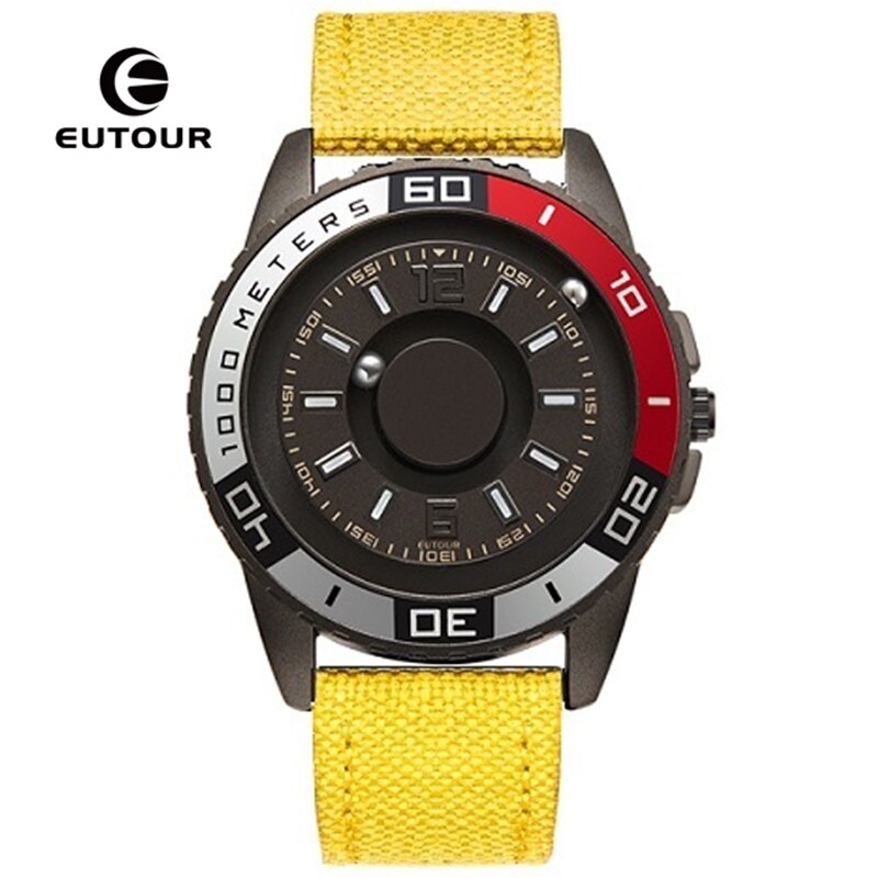 EUTOUR Innovative Black Sliver Magnet Magnetic Metal Multifunctional Watch Men's Sports Quartz Watch Cool Watch Male Reloj: Nylon Band E