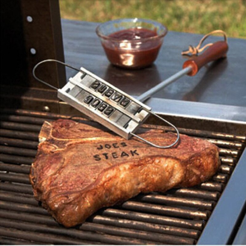 Aluminium Persoonlijkheid Steak Vlees Brief BBQ branding iron verwisselbare barbeque Cake branding mold met 55 Letters Tool Set