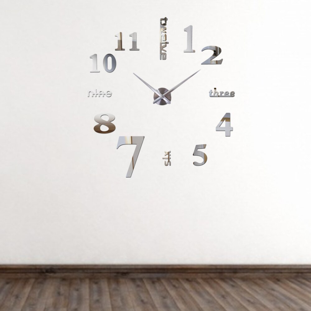 Modern 3D Frameless Large Wall Clock Watches Hours DIY Room Home Decoration (Black) (Battery)