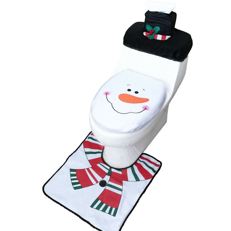 3 stk jul xmas boligindretning toilet toilet sæt santa snemand elf jul badesæt (toiletbetræk + tankdæksel + kontur tæppe): Snemand