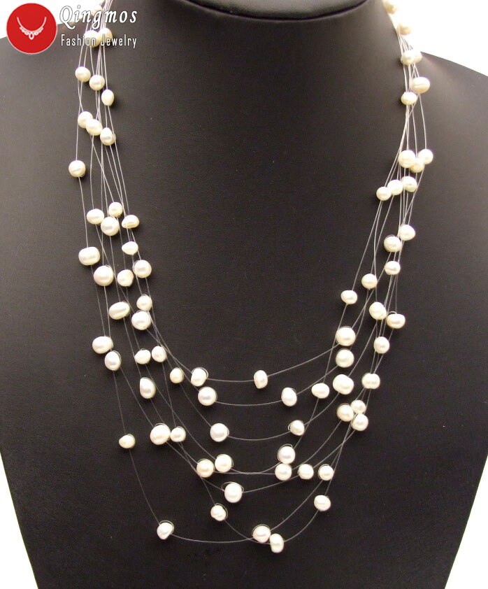 Qingmos Pearl Necklace for Women - 6-7mm Round Freshwater Pearls - 8 to 20 Strands - 18-20 Inch Length