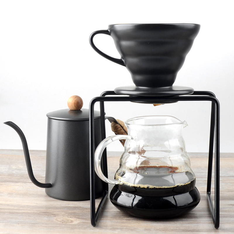 Kaffe rustfrit stål filter kopholder  v60 drop filterpapir filter sæt espresso stabilt metalstativ med skridsikker måtte