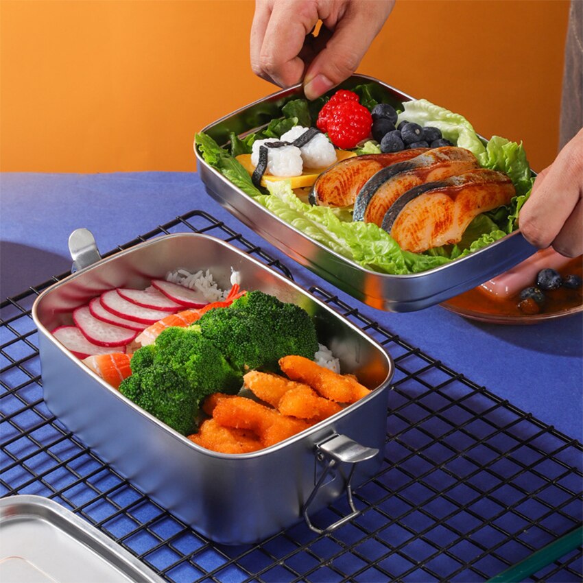 304 Roestvrij Staal Lunchbox Voedsel Container Bento Box Voor Kinderen Volwassen Double Layer Grote Capaciteit Servies Voedsel Opbergdoos