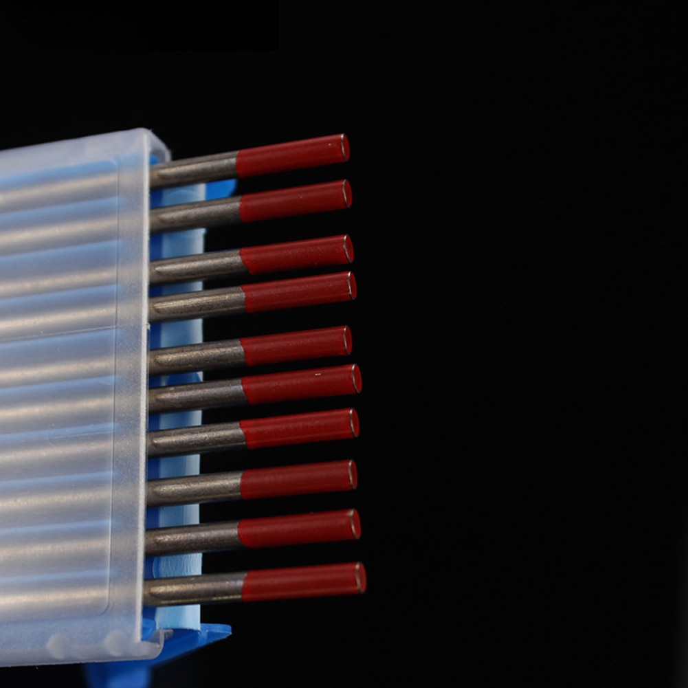10 Uds. Varillas toriadas conductoras, Kit de consumibles Tig de herramientas de soldadura de electrodos de tungsteno con acabado en tierra, cabezal rojo