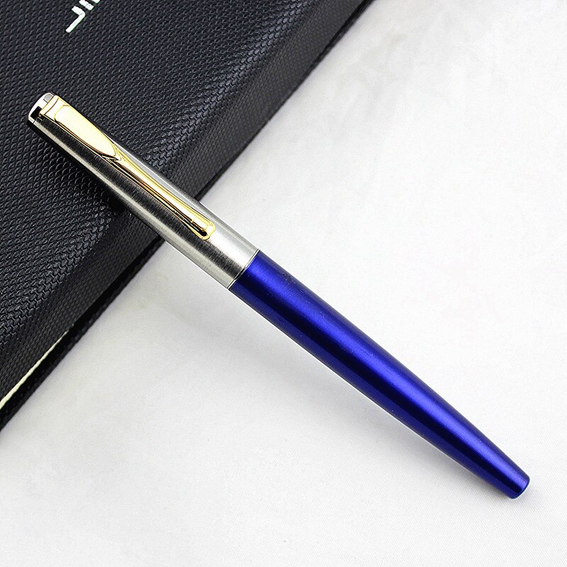 Luxury blue Business Metal Fountain Pen Nib Medium black Clip School Supplies: R