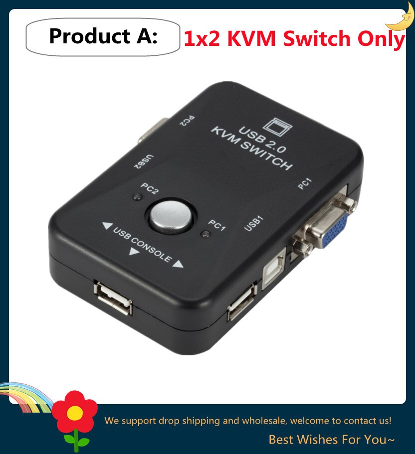 2/4 Port USB2.0 KVM Switch Box For Mouse Keyboard Printer Share Switcher 200MHz 1920x1440 VGA Monitor Switch Box Adapter: 2 Ports