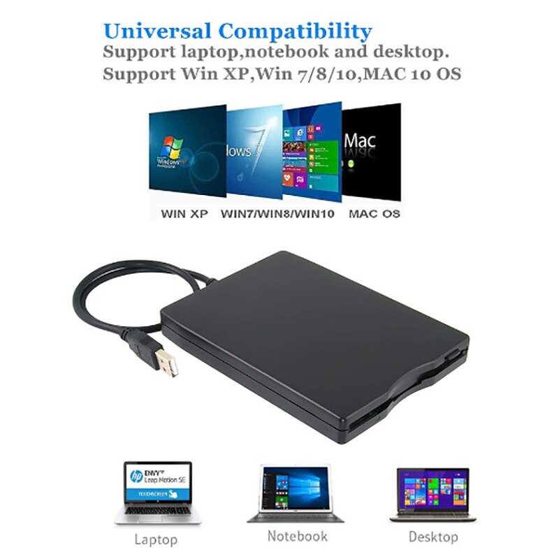 Hannord Portable 3.5inch Mobile USB Floppy Disk Drive 1.44M External Diskette FDD for Laptop Computer PC USB Drive Plug and Play