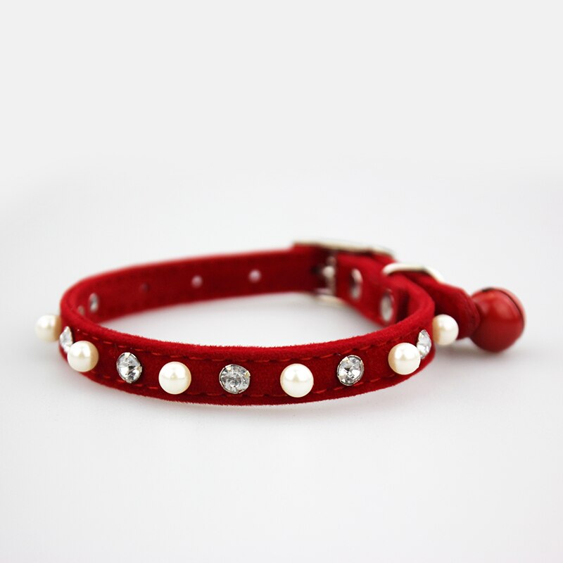 Adjustable Pet Cat Collar With Bell Diamond Pearl Retractable Necklace Kitten Dog Collar Neck Strap Cat Accessories Pet Supplies