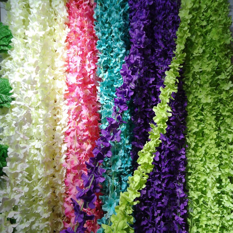 100cm Long Artificial Wisteria Flower Rattan Silk Hydrangea Rattan DIY Wedding Birthday Party Decoration Wall Background Flower