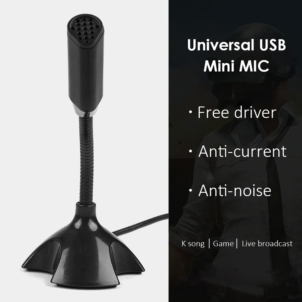 Driver-free USB Microphone Computer Universal Mini MIC Recording Plug and Play Microphone Black 0.7-0.9m Cable for PC