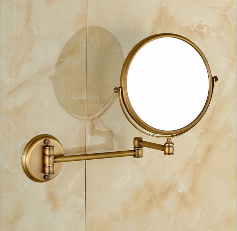 Badeværelse spejl vægmonteret 8 tommer messing 3x/1x forstørrelses spejl folde rose guld / guld makeup spejl kosmetisk spejl dame: Antik