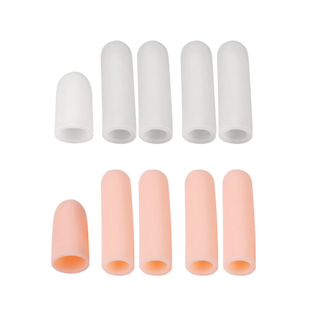 10 pièces élastique Gel orteil doigt capuchon couverture de protection attelle manches Tube ajustement pour les femmes hommes-peut être garni selon les besoins: WHITE
