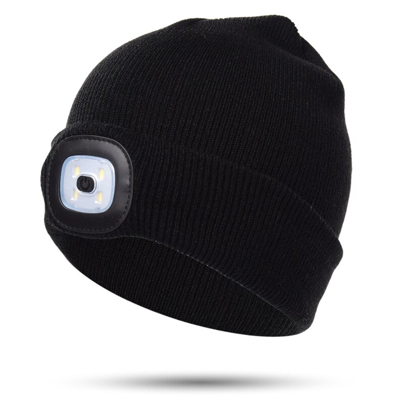 LED Lighted Beanie Rechargeable 4 LED Headlamp Hat,Knitted Winter Hat G99D: Black