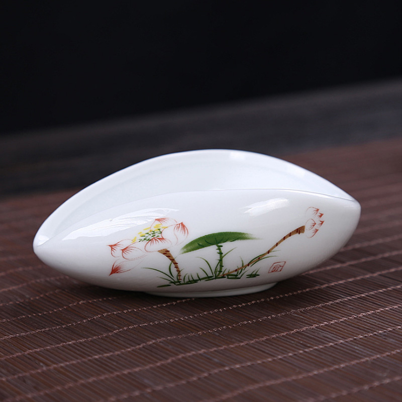 Håndmalet vintage mønster hvid porcelæn cha he kinesisk kung fu te sæt tilbehør keramisk te ske til kort te holder