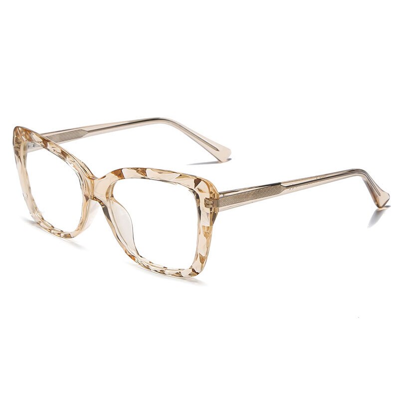 So&ei ins populaire multi-cut kristal  tr90 kattenoog damesbril montuur vintage veerscharnier heldere anti-blauwstraal lenzen bril: Champagne