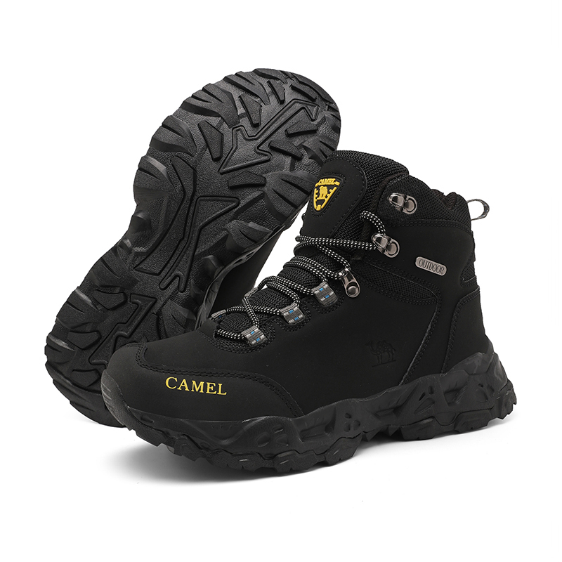 Zapatos de senderismo impermeables para exteriores para hombre, zapatillas de cuero para caminar, zapatos antideslizantes para escalar y senderismo, botas de trabajo cómodas para hombre: Negro / 40