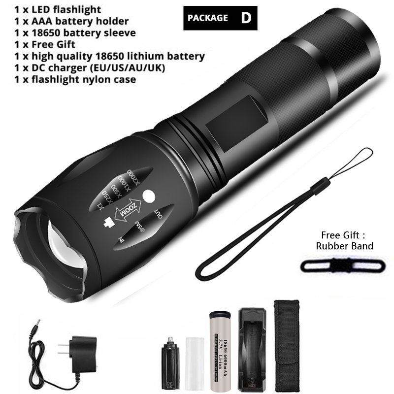 Zhuiguangzhe led-lommelygte ultralys lommelygte  l2/v6 camping 5 switch-tilstande vandtæt zoombar cykellygte bruger 18650 batterier: Rgb / Beige