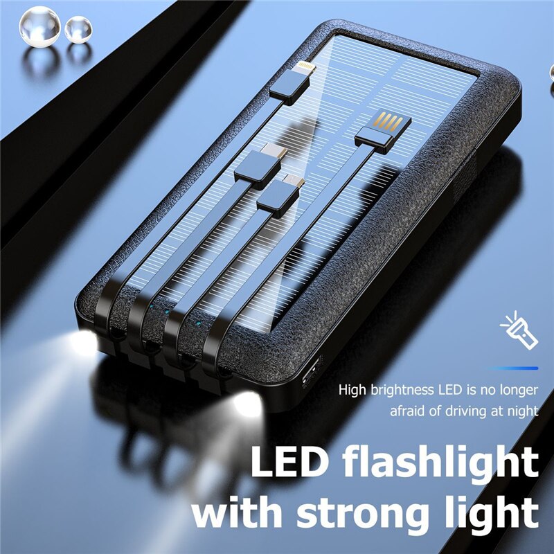 100000 Mah Solar Power Bank Draagbare Opladen Powerbank Externe Batterij Oplader Powerbank Met 4 Kabels Led Zaklamp