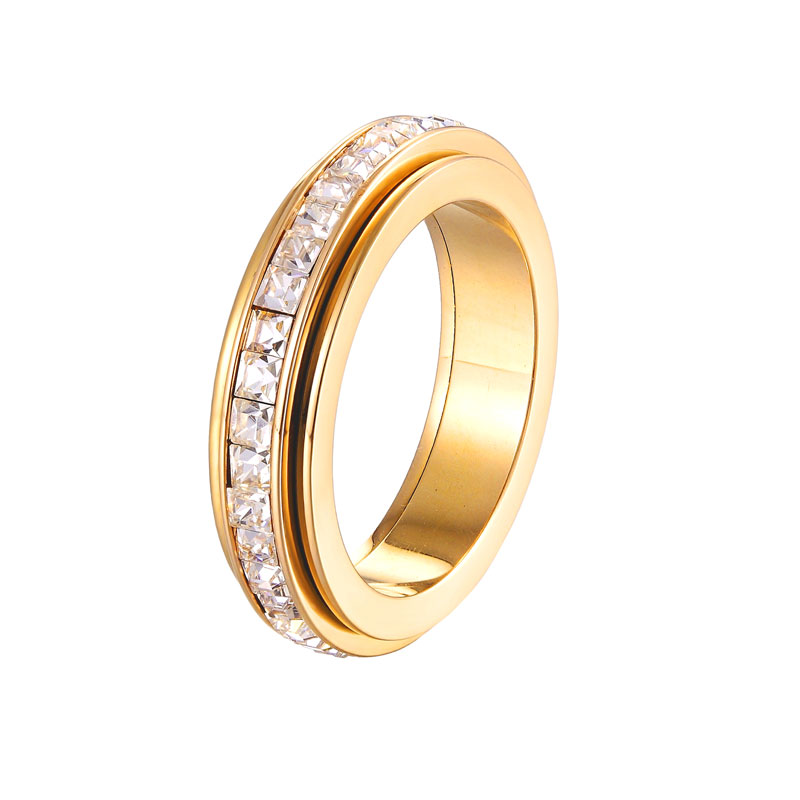 Anxiety Ring Single Row Rotary Ring Thermogenic Moissanite Spinner Ring Steel Rings Anti-stress Rings Rotate Rings Jewelry: 5 / Yellow