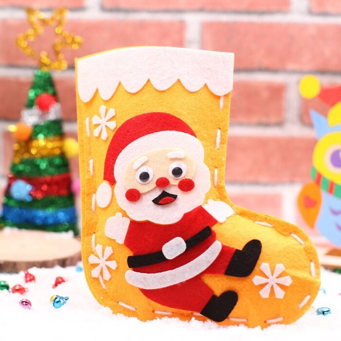 DIY Christmas Stocking Children Handmade Non-Woven Socks Craft Toys Materials Bag Kids Christmas: Santa Clause Orange