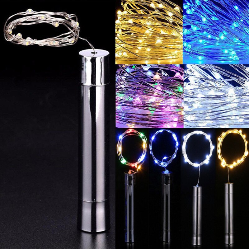 String Lights Silver LED Wine Bottle Lights Battery Powered Cork Shape Glass Bottle Stopper Lamp Christmas Garlands Decor