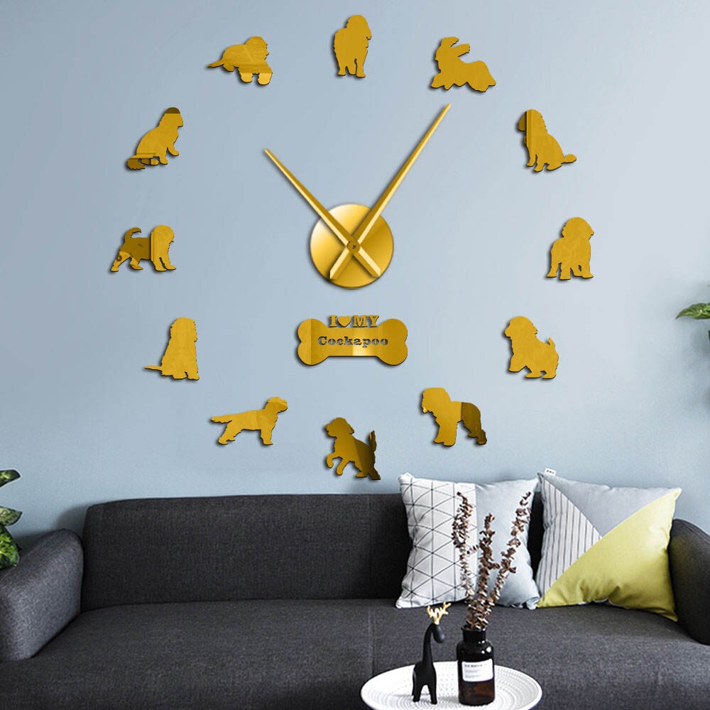 Cockapoo Dog Breed Contemporary DIY Wall Clock Artificial Beagle Portrait For Dog Lovers Wall Hanging Clock Watch Unique