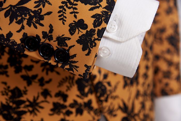 Pyjtrl men plus size casual kavaj orange svarta blommor mönster kostym jacka slim fit bröllop brudgum disfraz hombre scenkläder