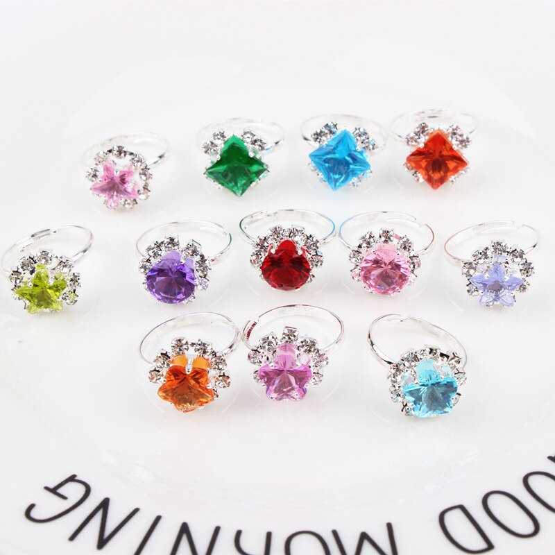 Meisjes Prinses Acryl Rhinestone Fancy Verstelbare Ringen Party Gunsten Kids Ring Accessoires Beauty Mode Speelgoed 10/12/24 stuks