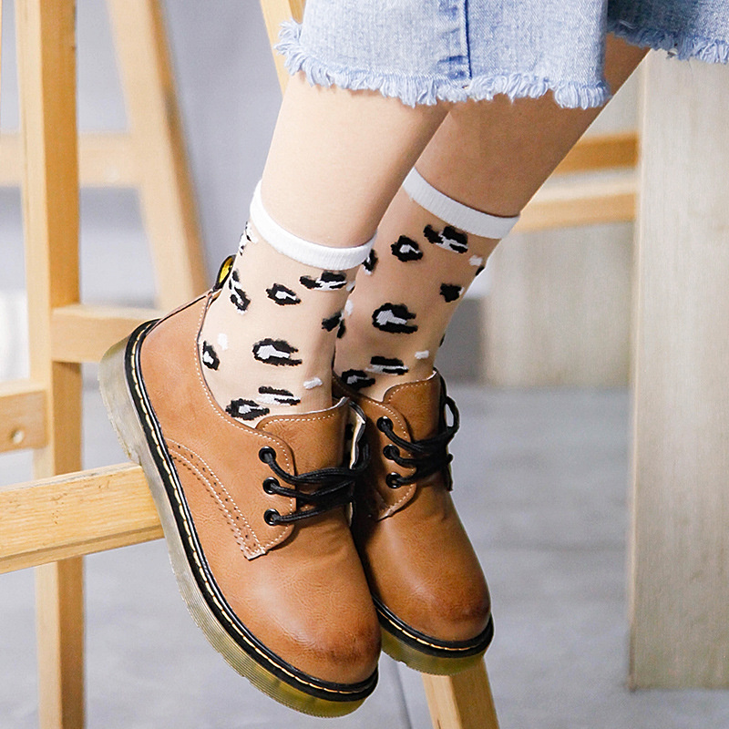Calcetines sexys de malla de encaje para mujer, medias de rejilla de fibra mixta transparente, elástico, tobillo, hilo de red fino de leopardo, 1 par = 2 uds.