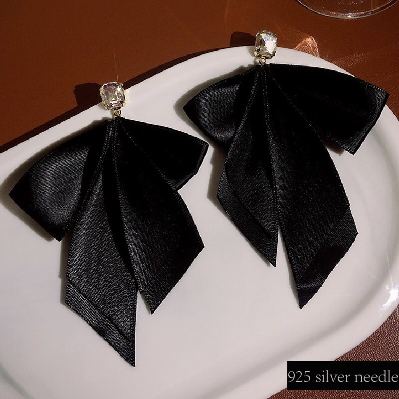 Klassische Elegante Bogen Band Ohrring Lange Eardrop Graceful Romantische Korea Retro Alte Ohrring Für Weibliche Gutes Spiel Mit Kleid: black