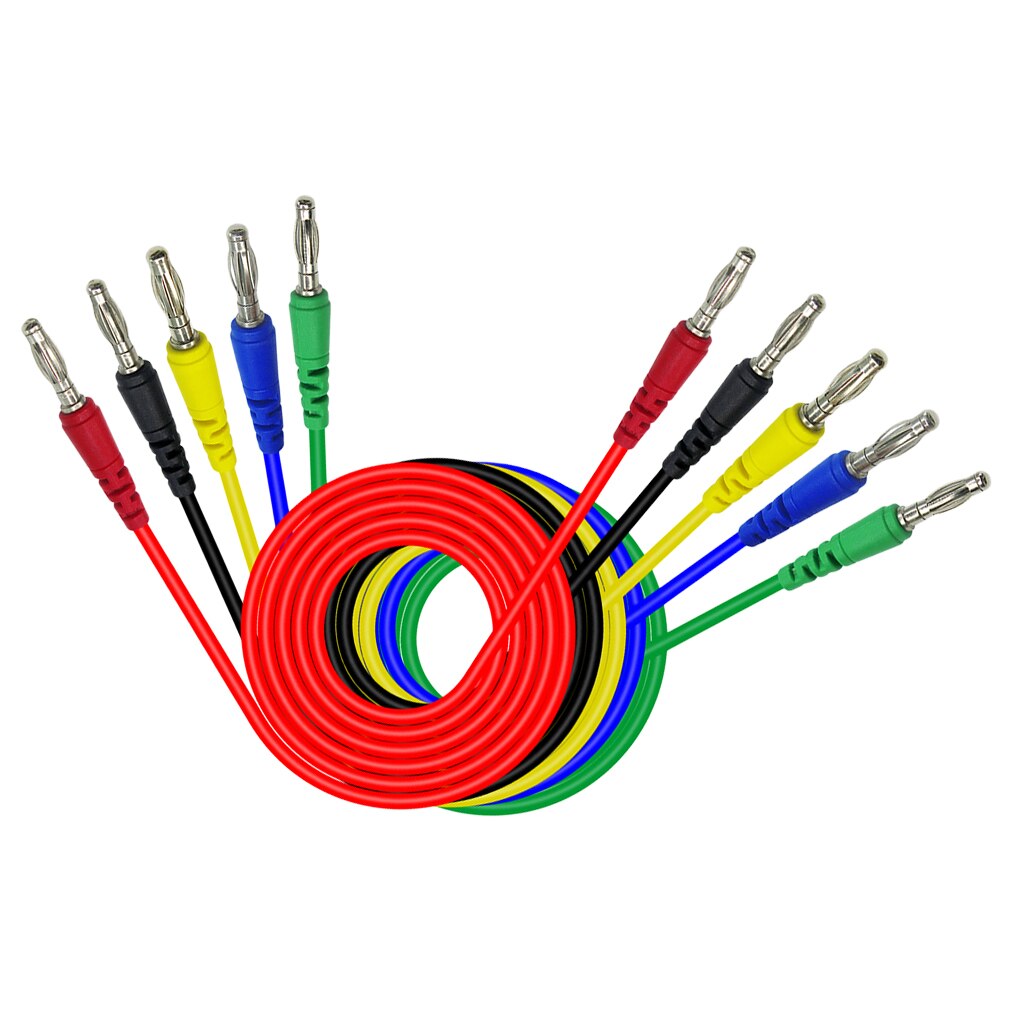 5er Set Bananenstecker-Kabel - 4mm Stecker zu Stecker - Silikon Prüfkabel