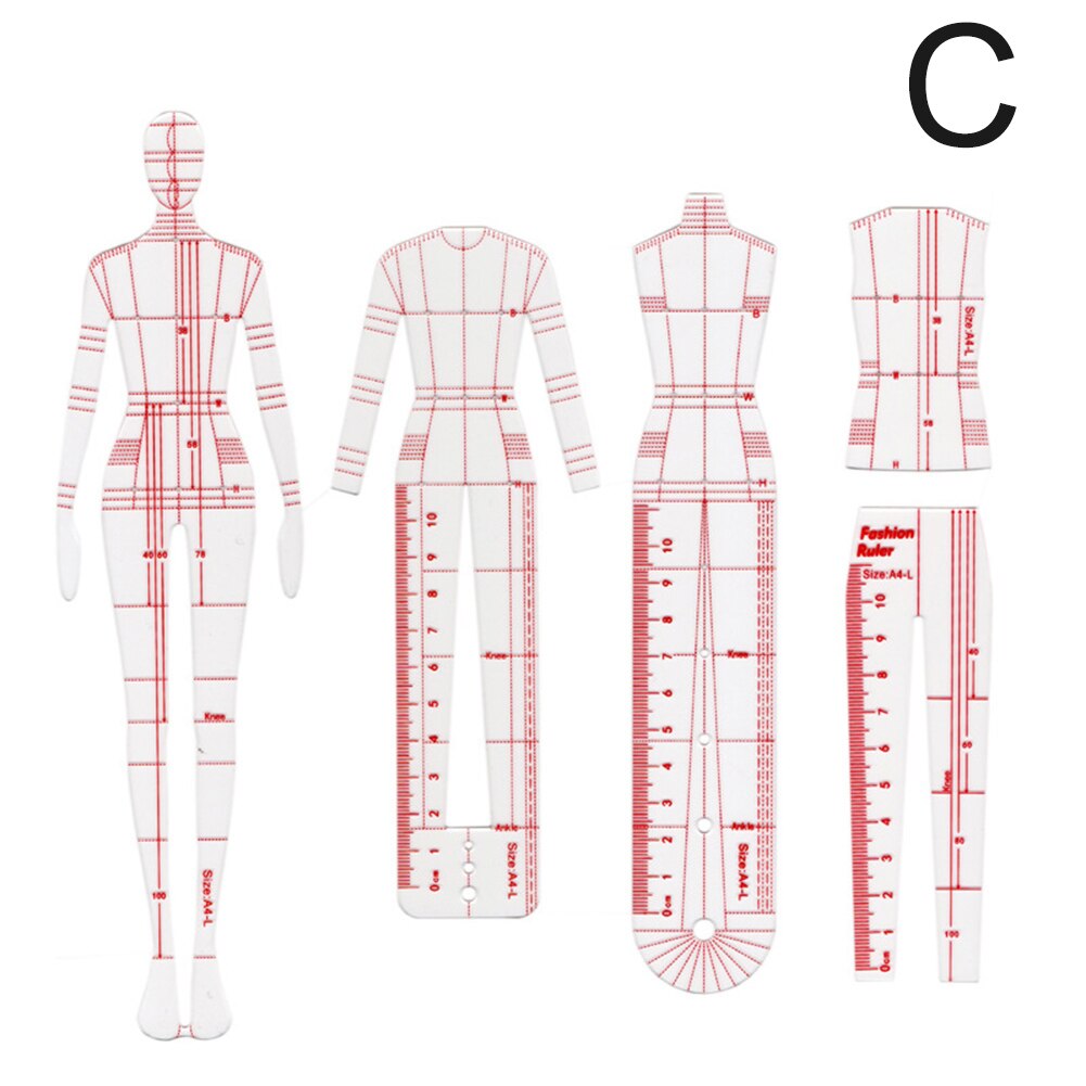3/4/5 stk tøj diagram skabelon lineal kvinder tegning lineal figur skitse kvindelig model ye: C
