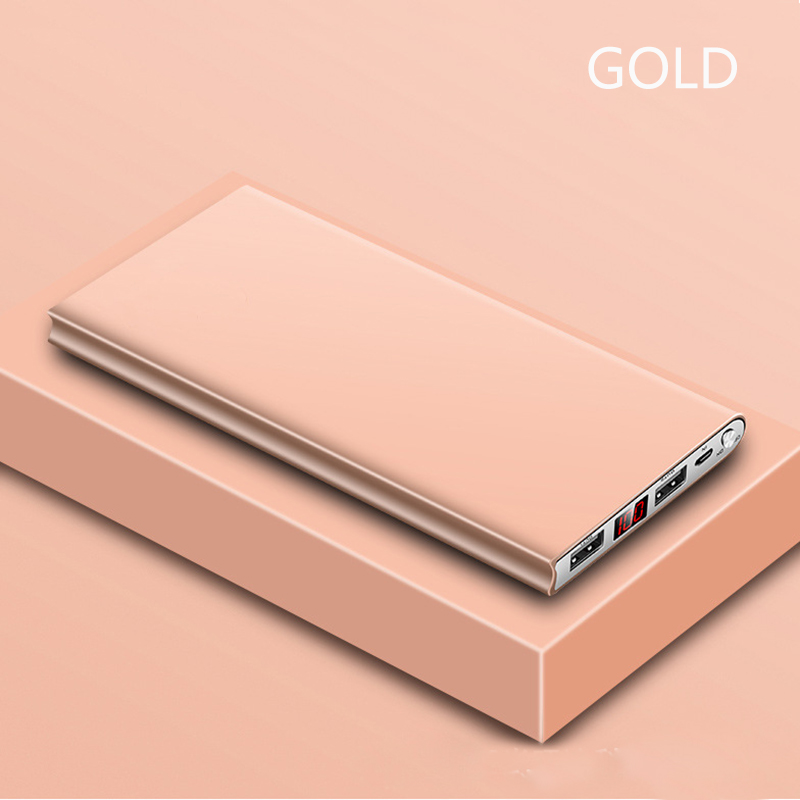 Powerbank 20000 mah, zwei usb-ausgänge, ultradünn, externer akku mit digitalanzeige, tragbares ladegerät: Gold
